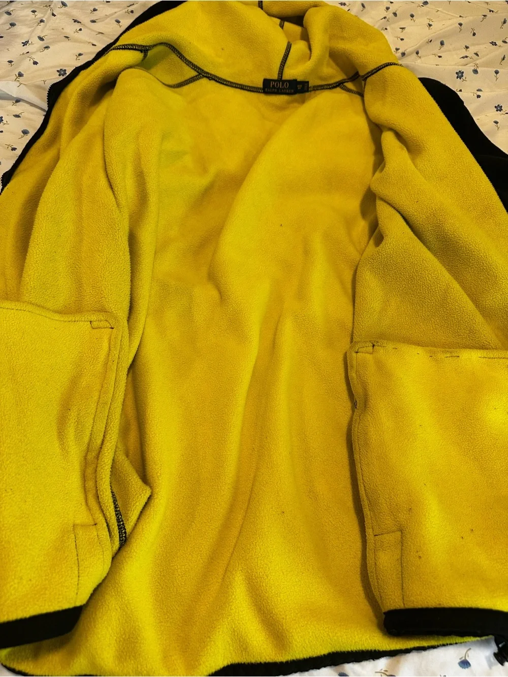 Polo Ralph Lauren Sz:4XLB Black Full Zip Hoodie Bright Yellow Interior & Pony.